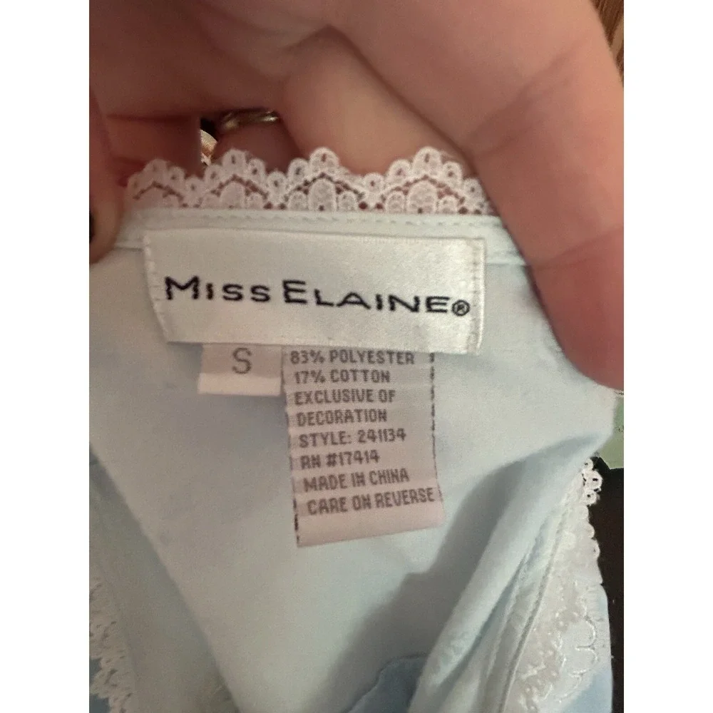 Miss Elaine Vintage Night Flannel lined Dress S NWT Babydoll Blue‎ Cottagecore